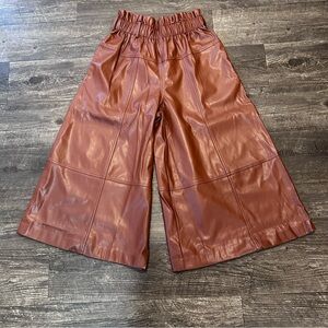 &Merci Women’s Paper Bag Waist Brown Faux Leather Culottes Sz S
